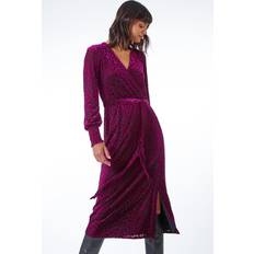 Roman Animal Print Velvet Wrap Midi Dress