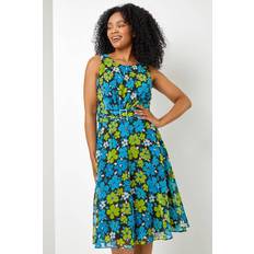 Roman Petite Floral Print Buckle Detail Dress - Blue