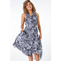 Roman Petite Contrast Floral Print Hanky Hem Dress - Navy