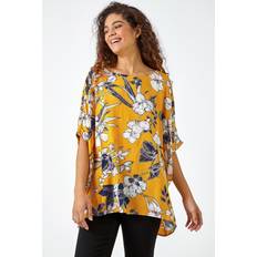 Amarillo Blusas Roman Floral Print Button Back Top