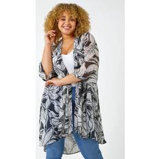 Roman Curve Floral Print Longline Kimono - Black