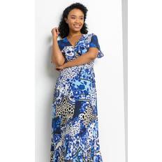 Roman Petite Geo Floral Frill Wrap Dress