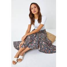 Orange - Tennis Skirts Roman Floral Print Burnout Midi Skirt