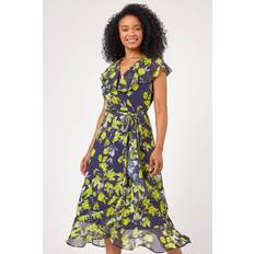 Roman Petite Floral Chiffon Frill Wrap Dress