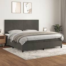 vidaXL Box Spring Colchón Terciopelo Gris Oscuro 200x200 cm Cama con Estructura