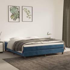 Tweepersoonsbed Bedframes vidaXL Fluweel Donkerblauw 160x200 cm