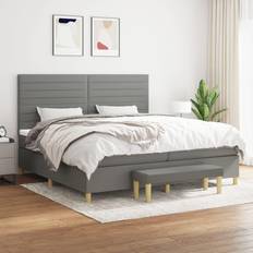 200cm Bedframes vidaXL Boxspring Met Matras Stof Donkergrijs 200x200 cm