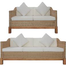 Loungesæt natur rattan vidaXL Sofagarnitur mit Auflagen Natur Rattan 2-tlg Lounge-Set