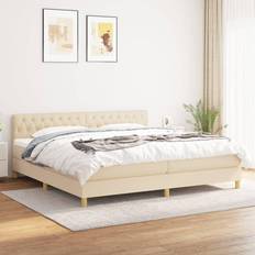 vidaXL Rembourré Tête de Lit Lit Double Lit Adulte de Chambre Moderne Crème 200x200 cm Lit avec Cadre