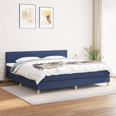 140cm Lits avec Cadre vidaXL Rembourré Tête de Lit Lit Double Lit Adulte de Chambre Moderne Bleu 200x200 cm Tissu Lit avec Cadre