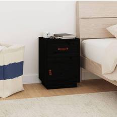 vidaXL 40 x 34 x 55 cm Massivt Fyrretræ Sort Sengebord