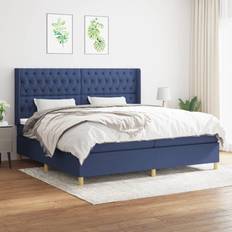 vidaXL Boxspring Met Matras Stof Blauw 200x200 cm