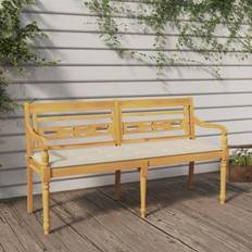 Teak Havebænke vidaXL Batavia Bænk Med Cremefarvet Hynde 150 cm Havebænk