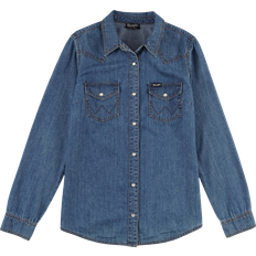 Wrangler Women Shirts Wrangler Women's Western Long Sleeve Western Snap Shirt - Mid Denim