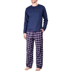 SLEEPHERO Men's 2-Piece Henley Tee & Flannel Pants Pajama Set Blue Blue