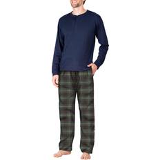 SleepHero SLEEPHERO Men's 2-Piece Henley Tee & Flannel Pants Pajama Set Blue Blue