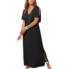 Jessica London Women's Stretch Knit Cold Shoulder Maxi Dress Plus Size - Black