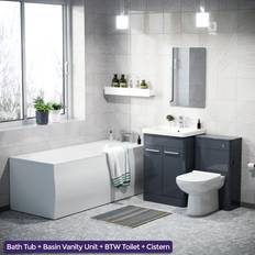 Toilets Nes Home 3 Piece Bathroom Suite Anthracite 600mm Vanity, WC, BTW Toilet & Straight Bath