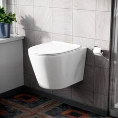 Toilets Nes Home Wila White Rimless Wall Hung Toilet With Ultra Slim Soft Close Seat