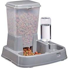 Relaxdays 2in1 Pet Feeding Station, Dual Food and Water Dispenser for Cats & Dogs, Bottle, 4 l, Plastic, Dark