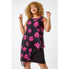 Roman Curve Sleeveless Floral Overlay Dress
