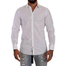 Dolce & Gabbana Cotton Gold Dress Formal Collared Shirt White