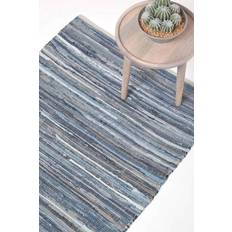 Carpets & Rugs Homescapes Round Denim Handwoven Striped Chindi Blue