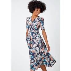 Roman Floral Print Ruched Waist Wrap Dress