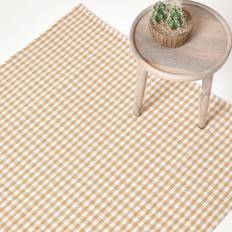 Beige Carpets & Rugs Homescapes Cotton Gingham Check Rug Hand Beige, White