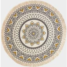 Round Carpets & Rugs Homescapes Cotton Mandala Printed Round Rug Gold, White, Black