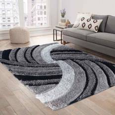 Modern Soft Swirl Shimmer Shaggy Grey, Black