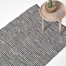 Carpets & Rugs Homescapes Real Leather Handwoven Striped White, Black