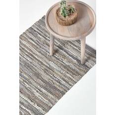 Leather Carpets & Rugs Homescapes Leather Woven Hall Runner Grey