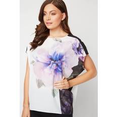 Purple Blouses Roman Floral Contrast Overlay Top