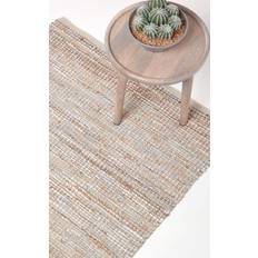 Homescapes Madras Leather Hemp Rug Natural, Beige