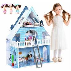 Gymax 3-Tier Wooden Dollhouse Bookcase for Playroom Bedroom