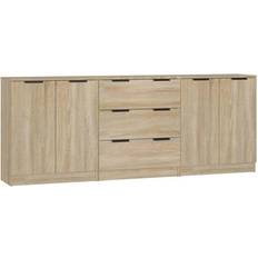 VidaXL Braun Sideboards vidaXL 3-tlg. Sonoma Eiche-Optik Holzwerkstoff Sideboard