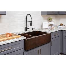 Bronze Kitchen Sinks Copper Products KA25DB33229 33" Farmhouse Double Sink