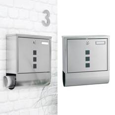 Plata Buzones y Correos HI Buzón Con Compartimento De Periódicos Acero Inox 30.5x9.6x33.5 cm - Plateado