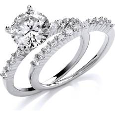 Ring set Jewelco London Silver CZ Wedding Band Bridal Rings Set