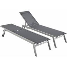 Chaises longues Sweeek Lot de 2 Bains de Soleil en Aluminium et Textilène Anthracite