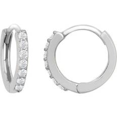 Jewelco London 9ct White Gold CZ Stone Eternity Huggie Hoop Earrings, 10mm