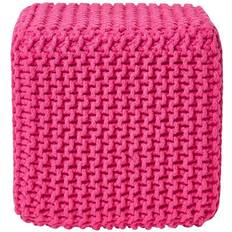 Noir Poufs Homescapes Cube Tressé En Tricot Rose Fuchsia Pouf