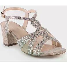 Silver Heeled Sandals Paradox London Glitter 'Nadia' Wide Fit Block Heel Sandals