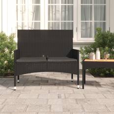 vidaXL Panca A 2 Posti Con Cuscini In Polyrattan Nero Panchina da Giardino