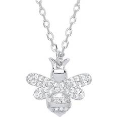 Jewelco London Silver CZ Honey Queen Bee Charm Necklace