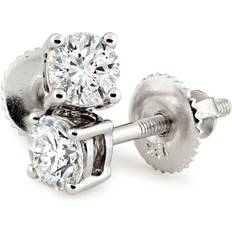 SI (1-2) Earrings Jewelco London Screw Back Solitaire Stud Earrings - White Gold/Diamonds