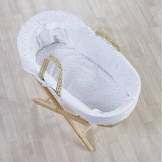 White Bassinetts Kinder Valley Little Star Pink Palm Moses Basket with Folding Stand Quilt, Padded Body