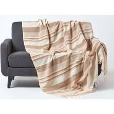 Homescapes Cotton Morocco Striped Blankets Beige