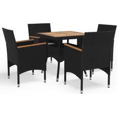 vidaXL da Giardino 5 pz Polyrattan e Legno Massello Nero - Marrone Set da pranzo per patio